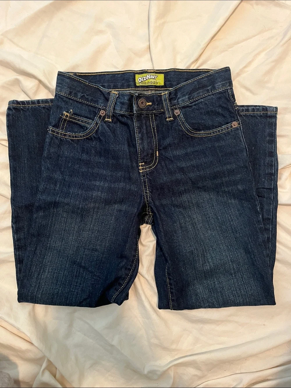 Boy’s Old Navy Dark Blue Straight Jeans with Contrast Stitching